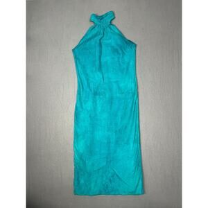 Saks 5th Avenue Dress Women's S Blue Halter Neck Sleeveless Slit Cocktail Party